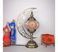 AIBOTY Lampada da scrivania in con Mosaico Marocchino, Lampada da Comodino a Forma di Luna in Vetro colorato Turco Fatta a Mano, Lampada Vintage Bohemien per Il Soggiorno,Giallo