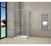 Aica Box Doccia angolare in vetro con doppie ante una fissa ed una mobile, apertura scorrevole, 80x90cm,Altezza:195cm