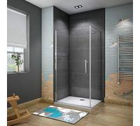 Aica Box Doccia Angolare Porta Battente Più Parete Laterale Fissa Vetro 6 mm Temperato Anticalcare Telaio e Barra Stabilizzatrice Cromato Lucido 100x80x185 cm