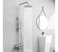 AICA Colonna Doccia con Miscelatore, Saliscendi Doccia Altezza Regolabile 74cm-120cm, Colonna Doccia con Soffione 20x20cm, Doccetta a 3 getti, e Rubinetto con Beccuccio 90° in Acciaio Inox Cromato