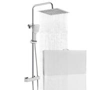 AICA Colonna Doccia con Miscelatore Termostatico Altezza Regolabile 73-120cm, Soffione 30x30cm e Doccetta 3 Funzioni per Bagno, Cromato