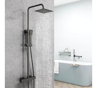 AICA Colonna Doccia con Miscelatore Termostatico, Rubinetto Doccia 283x40mm, Soffione Doccia Quadrato in Acciaio Inox 20x20cm, Altezza Regolabile 735-1170mm, Set Doccia Completo Nero