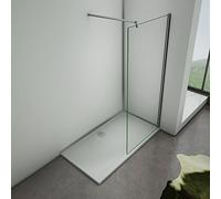 AICA ITALY Box Doccia Walk In Parete Fissa Con Barra Stabilizzatrice Tagliabile 90cm Cristallo 8mm Temperato Trasparente Anticalcare Easyclean 100x200cm