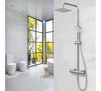 AICA ITALY Colonna Doccia con Miscelatore Termostatico, Saliscendi Doccia Regolabile 80-116cm, Soffione Doccia Anticalcare 20X20cm Acciaio Inox con Cromatura, Argento