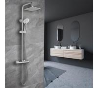 AICA ITALY Saliscendi Doccia con Soffione Quadrato 20x20cm Anticalcare, Asta Doccia Regolabile 75-117cm, Set Doccia con Miscelatore Termostatico Antiscottatura