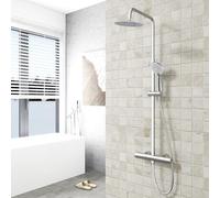 AICA ITALY, Soffione Doccia da 20cm Acciaio Inox con Rubinetto Termostatico Diametro 40mm, Saliscendi Doccia Regolabile 73-120cm, cromo