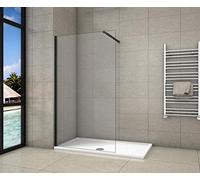 AICA Parete Doccia Walk-In 100x200cm con telaio nero opaco vetro temperato 8 mm easy clean con barra stabilizzatrice nero opaco regolabile 73-120cm