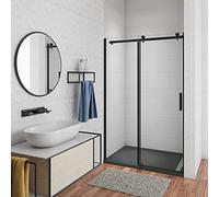 AICA Porta scorrevole doccia 110x200cm Box Doccia a Nicchia PROFILO NERO OPACO Vetro Temperato 8mm Anticalcare