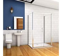 AICAit 185 cm Box Doccia a Tre Lati Porta Scorrevole con Doppia Parete Fissa 110x70x70 cm Cristallo Temperato 5 mm Trasparente Telaio Cromato Lucido