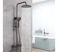 AICAIT Colonne Doccia Termostatiche, Miscelatore Termostatico Doccia con Soffione 25x25cm in Acciaio Inox, e Rubinetto 300x45mm, Altezza Regolabile 768-1200mm, Nero Opaco