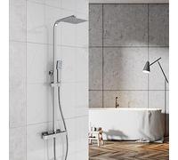 AICAIT Kit Saliscendi Doccia con Soffione in Acciaio Inox, Doccia Soffione con Ugelli in Silicone Anticalcare, Set Doccia con Rubinetto Termostatico, Altezza Regolabile 80-120cm