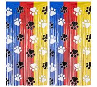 AICase Per Addobbi Compleanno(2 Pezzi):tende a frange metalliche blu, rosse e oro (1x2 m) per sfondo foto e decorazioni a tema Paw Patrol.Perfette per feste di bambini.