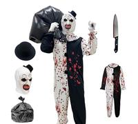 Aicerous Halloween Terrifier Costume per Adulto e Bambini, Vestito Terrifier, Costume Terrifier, con maschera in lattice, cappello, guanti, pugnale scena e sacchetto plastica (135-145)