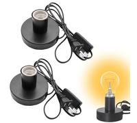 Aicharynic 2 Pezzi Vintage E27 Base Lampada da Tavolo Con Interruttore Cavo, Attacco E27, Max 100 Watt, Colore Nero