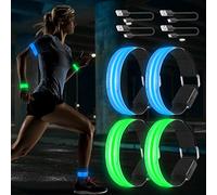Aicharynic 4 Pezzi Bande Catarifrangenti, LED Bracciale di Ricarica USB con 3 modalità di Illuminazione, Fascia per Braccio di Sicurezza Alta visibilità, per Running, Bici, Corsa Notturna, Correre