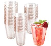 Aicharynic 60 bicchieri di plastica, 300 ml, in plastica rigida, in plastica rigida, con glitter dorati, riutilizzabili, trasparenti, per matrimoni, compleanni, cocktail, dessert