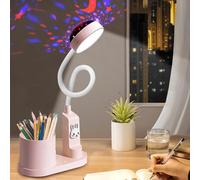 Aicharynic Lampada da Scrivania per Bambini: Lampada da Notte LED con Port penna, Lampada da Tavolo Dimmerabile con Proiezione di Stelle, Regolabile a 360°, per Cameretta (Rosa)