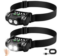 Aicharynic - Lampada frontale a LED ricaricabile, 2 pezzi, lampada da testa frontale ricaricabile impermeabile IP66 con 4 modalità di luce, lampada frontale magnetica leggera per campeggio, pesca