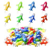 Aicharynic Set di 48 portachiavi a LED a forma di aeroplano, colore bianco, colorato, set da 48 pezzi, regalo con forma di aereo per compleanni e Natale (bianco/colorato)