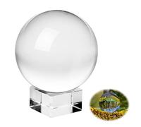 Aicharynic Sfera di cristallo K9, sfera di vetro trasparente, 80 mm, per fotografia, sfera di cristallo trasparente, con base rotonda in legno, per accessori fotografici, pallina da divinazione,