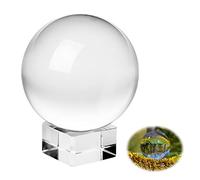 Aicharynic Sfera di cristallo K9, sfera di vetro trasparente, 80 mm, per fotografia, sfera di cristallo trasparente con base rotonda in legno, per accessori fotografici, idea regalo per fotografi