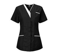 AIchenYW Top da donna per la cura delle donne, con scollo a V, elegante, per l'infermieristica, con tasche, abbigliamento da lavoro, Nero , m