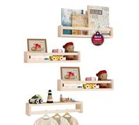 aichilra Libreria per bambini, set di 4 librerie galleggianti o scaffalature per bambini, decorazione per la cameretta dei bambini, ideale per libri e giocattoli, scaffale Montessori | legno naturale