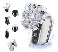 aichilra Rasoio per uomini calvi, 5 in 1, kit per la cura della testa calva, rasoio elettrico a secco/umido 7D, rasoio rotativo con display a LED, 90 minuti di tempo di utilizzo più lungo