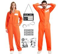 aicoaub Costume da prigioniero da donna e uomo, 6 pezzi, arancione, prigione, detenuto, costume per Halloween, cosplay, per donne e uomini, Arancione, Medium