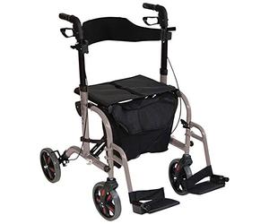 Aidapt Duo Deluxe Grigio Pieghevole Leggero Peso 4 Ruote Rollator Transit Chair Aiuto Mobility Aid con Sedile, Piastre, Borsa per il trasporto, Freni chiudibili e Pneumatici antiforatura per uso interno ed esterno.