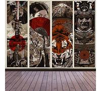 Aidatain Arazzo in stile giapponese Samurai Maiko, arazzo da parete per camera da letto, tigre, in flanella, 80 x 60 cm, con monte Fuji, per soggiorno, sala da pranzo, dormitorio, da appendere alla