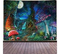 Aidatain Fantasy, arazzo con foresta di funghi, fiabe, cascata, psichedelico, magia del mondo magico, arazzo in flanella, misura grande, 200 x 150 cm, per camera da letto, soggiorno, GTCCAT1