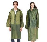 AIDEGER Poncho antipioggia in EVA per adulti, confezione da 2 impermeabili riutilizzabili con cappuccio e maniche, giacca antipioggia leggera, Verde, confezione da 2, Taglia unica