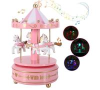 AIDIER Carillon luminoso con carillon a forma di carosello con luci a LED Wind up 4 cavalli rotante figurina musicale vintage sogno giostra regalo natalizio decorazione ornamento