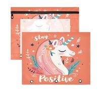 aidingzhi astucci robusti 3 fori tasca per A4 carta lettera 2 pack studenti forniture d'arte stoccaggio unicorni arancione soggiorno positivo