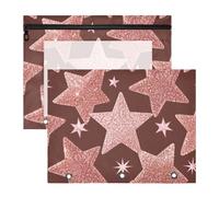 aidingzhi astucci trasparenti tascabili per lettere A4, confezione da 2 pezzi, per insegnanti, con glitter finti oro rosa e stelle bianche