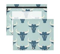 aidingzhi Astuccio a 3 fori con tasca a 3 fori per lettere A4, confezione da 2 pezzi, per studenti di ritorno a scuola, stile Jon Klassen, con toro blu
