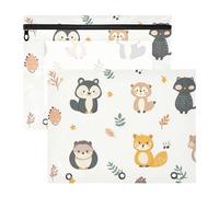 aidingzhi Astuccio adorabile a 3 fori per raccoglitori a 3 anelli, confezione da 2 pezzi, per studenti universitari, cartoni animati, animali infantili, colore chiaro