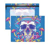 aidingzhi Astuccio con 3 occhielli rinforzati, portapenne per lettere A4, confezione da 2 pezzi, per studenti universitari, teschio, arcobaleno, fungo