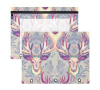 aidingzhi Astuccio con 3 occhielli rinforzati, tasca a 3 fori per lettere formato A4, confezione da 2 pezzi, studenti di ritorno a scuola, cervo psichedelico