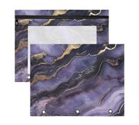 aidingzhi Astuccio con cerniera, tasca a 3 fori per lettere A4, confezione da 2 pezzi, per studenti a casa, viola e oro, effetto marmo