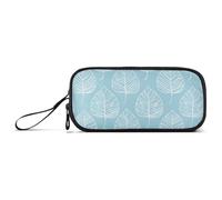 aidingzhi Astuccio grande in nylon con foglie azzurre e cerniera, grande capacità, con cerniera, cancelleria per la scuola per ragazze adolescenti delle scuole medie