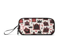 aidingzhi Astuccio grande in nylon gotico rosso e nero con croce di bara di Halloween grande capacità astuccio per adolescenti cancelleria per scuola media Preppy