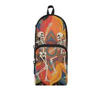 aidingzhi Astuccio in nylon con 3 scomparti, motivo mandala bohémien, fiore e scheletro umano, astuccio multiuso ed estetico, organizer per cancelleria per la scuola