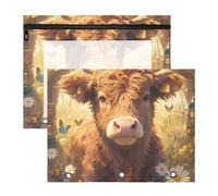 aidingzhi Astuccio multiuso a 3 fori per lettere A4, confezione da 2 pezzi, per studenti di ritorno a scuola, motivo mucca scozzese