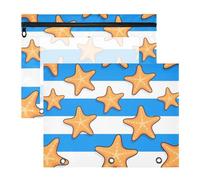 aidingzhi Astuccio per matite con 3 fori, per raccoglitori a 3 anelli, confezione da 2 articoli scolastici per insegnanti, a righe, blu e bianco, stella marina
