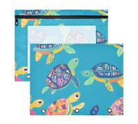 aidingzhi Astuccio per matite con 3 occhielli rinforzati, tasca a 3 fori per raccoglitori a 3 anelli, confezione da 2 articoli artistici per insegnanti, colorato tartaruga marina animale