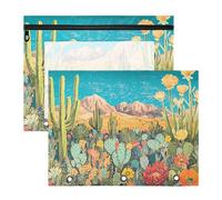 aidingzhi Astuccio per matite con cerniera, in plastica, per lettere A4, confezione da 2 pezzi, per studenti scolastici, insegnanti, deserto colorato con fiori in fiore di cactus