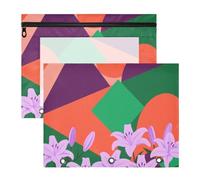 aidingzhi Astuccio per matite con cerniere lisce, tasca a 3 anelli per raccoglitori a 3 anelli, confezione da 2 pezzi, per studenti di classe, forme geometriche colorate viola gigli