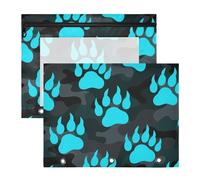 aidingzhi Astuccio per matite con finestra trasparente per raccoglitori a 3 anelli, confezione da 2 pezzi, per studenti che tornano a scuola, impronte di animali, orso, fluorescenti, blu e nero